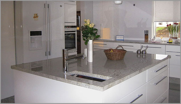 The white granite counter top